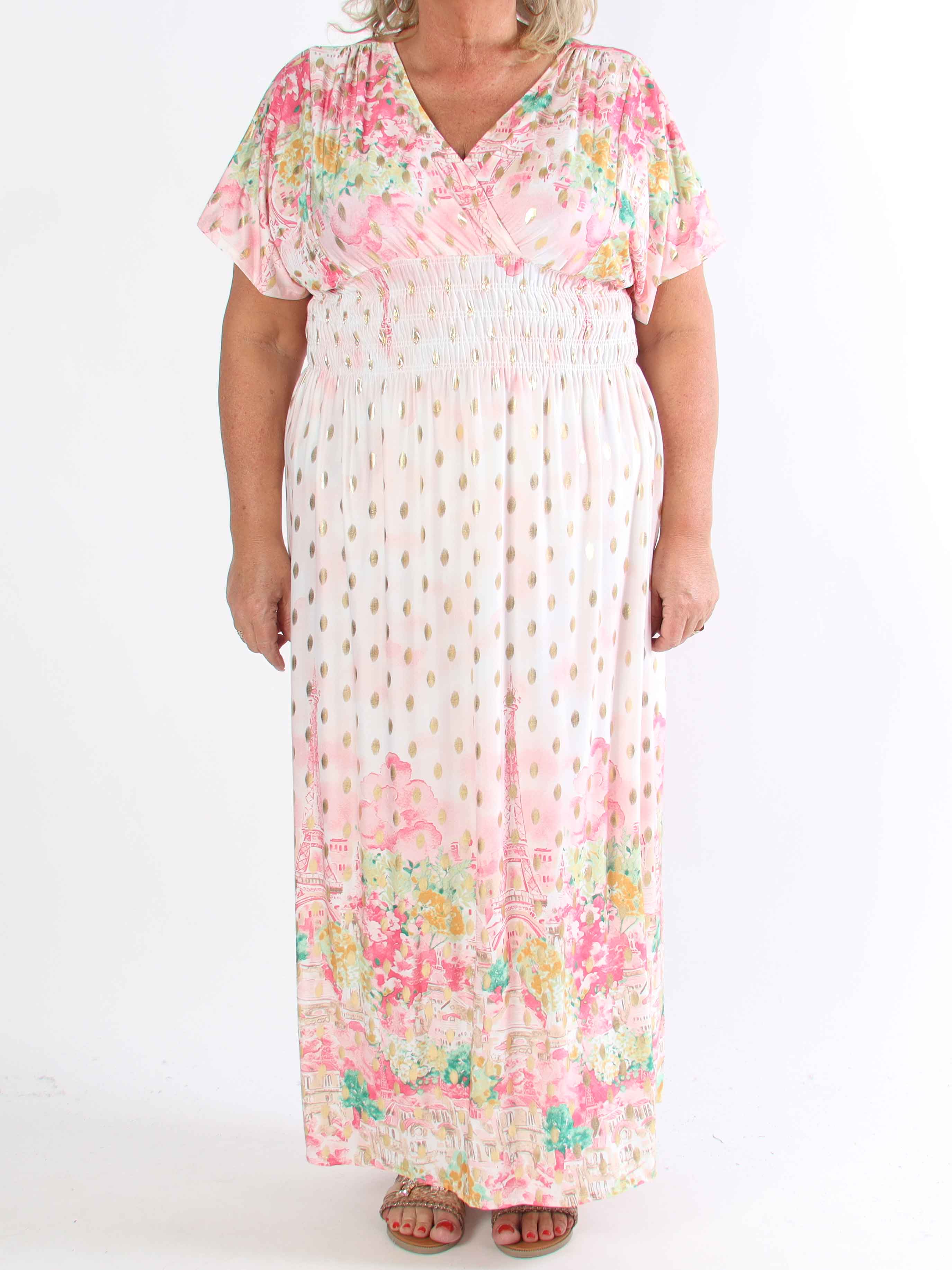 Pams Paris - Lang elastisk plus size kjole med guld dutter